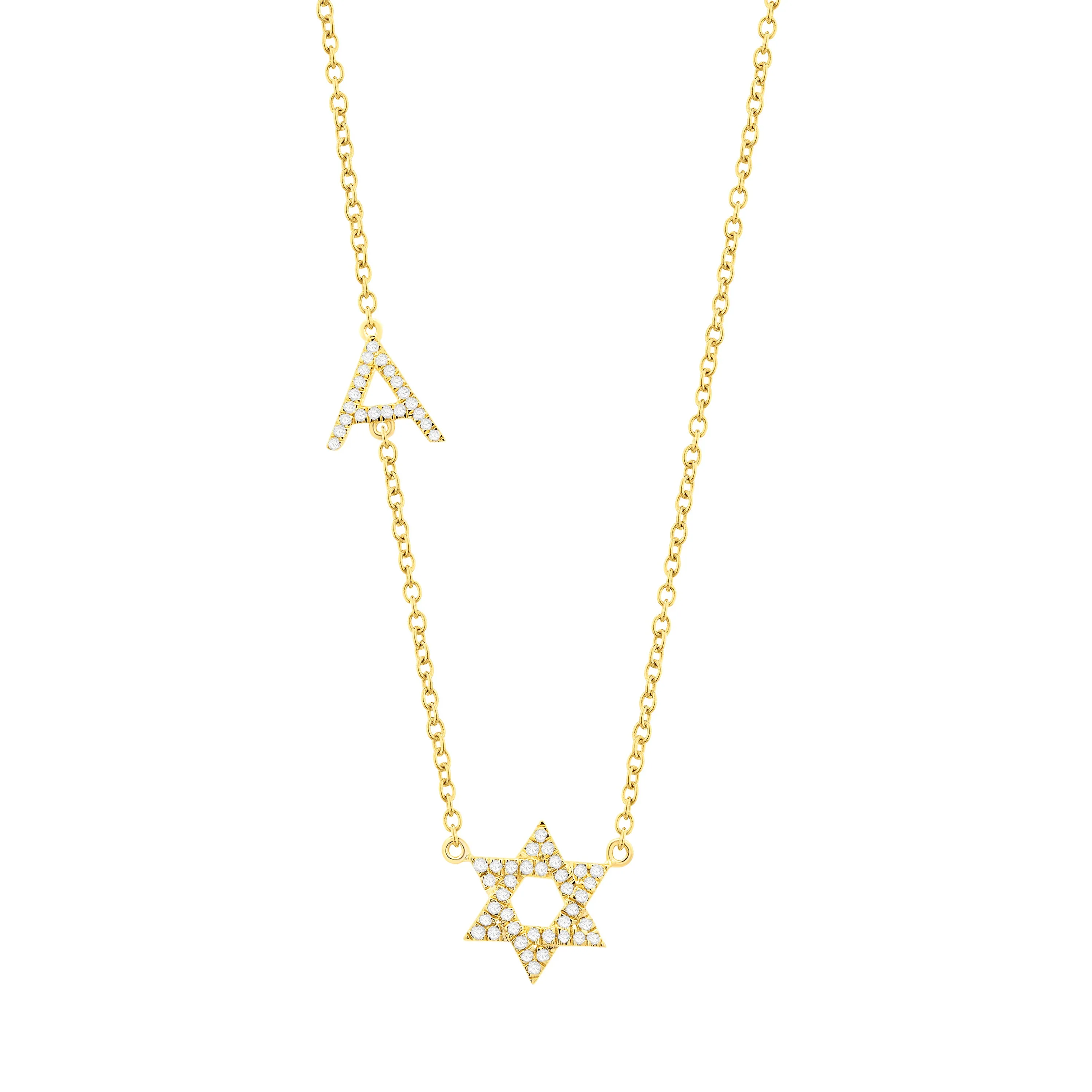 Diamond Pave Star Of David Initial Necklace 14K sold by Adina Eden's product image thumbnail 4