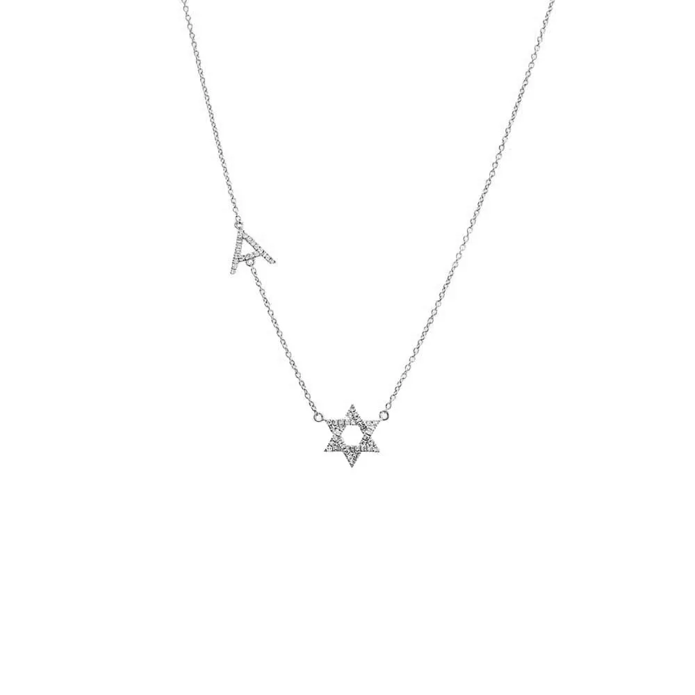 Diamond Pave Star Of David Initial Necklace 14K sold by Adina Eden's product image thumbnail 5