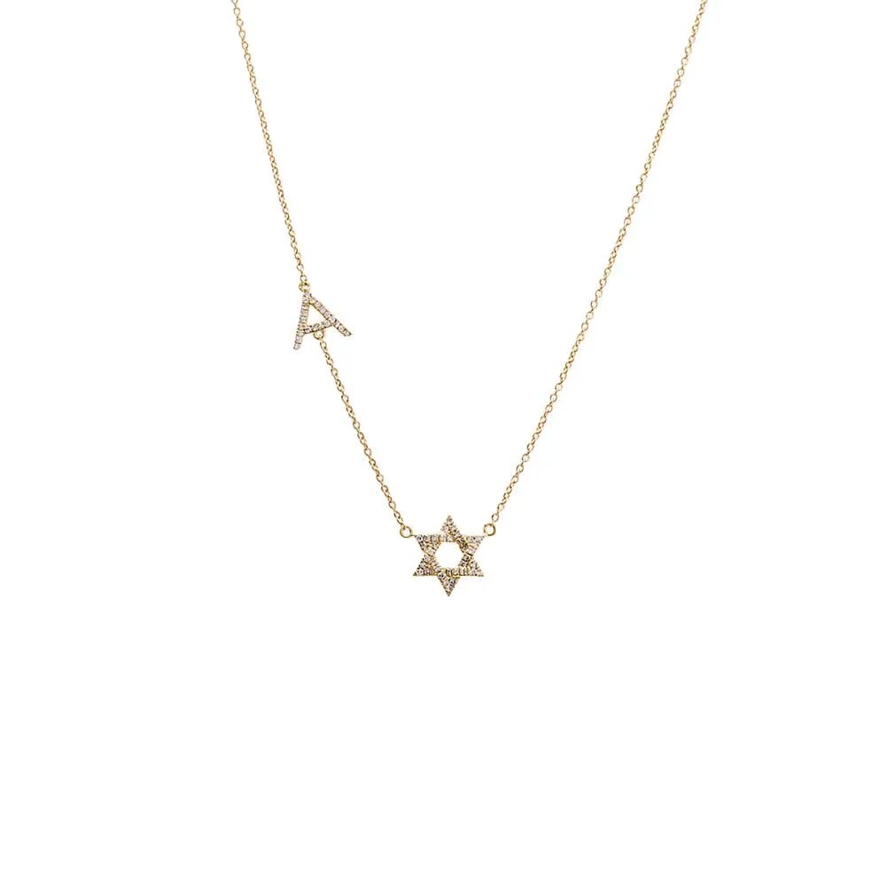 Diamond Pave Star Of David Initial Necklace 14K sold by Adina Eden's