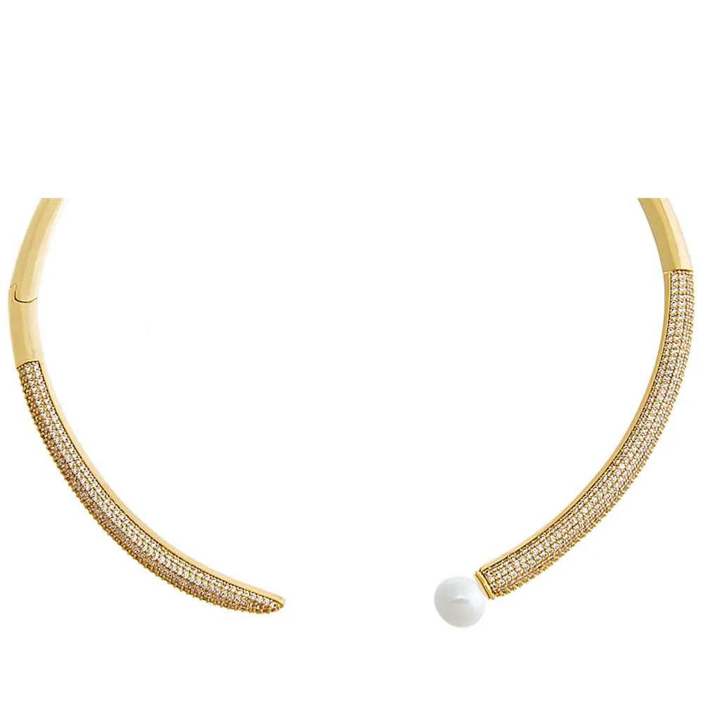 Pave X Pearl Open Collar Choker Necklace sold by Adina Eden's product image thumbnail 3