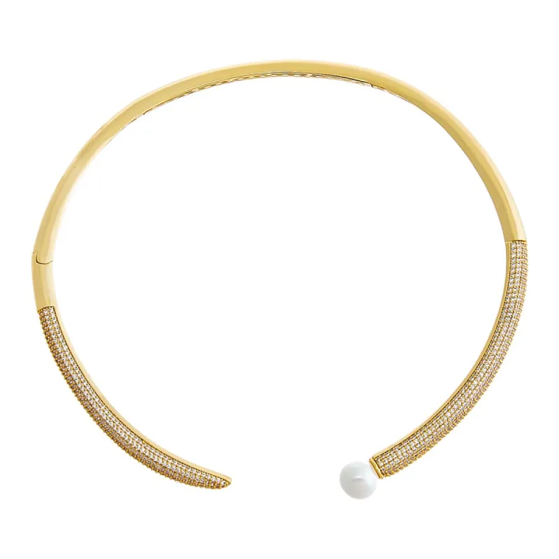 Pave X Pearl Open Collar Choker Necklace sold by Adina Eden's