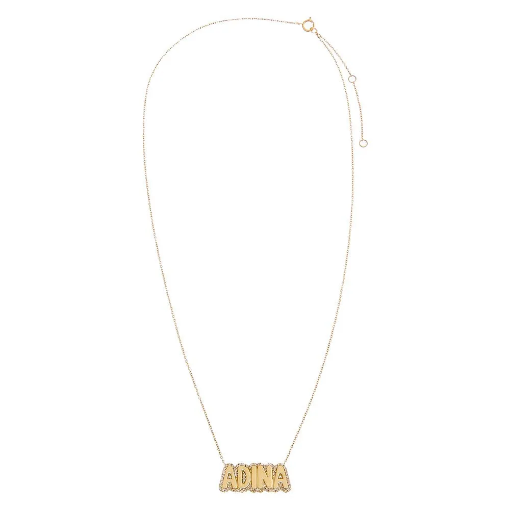 Diamond Pave Outlined Bubble Nameplate Necklace 14K sold by Adina Eden's product image thumbnail 2