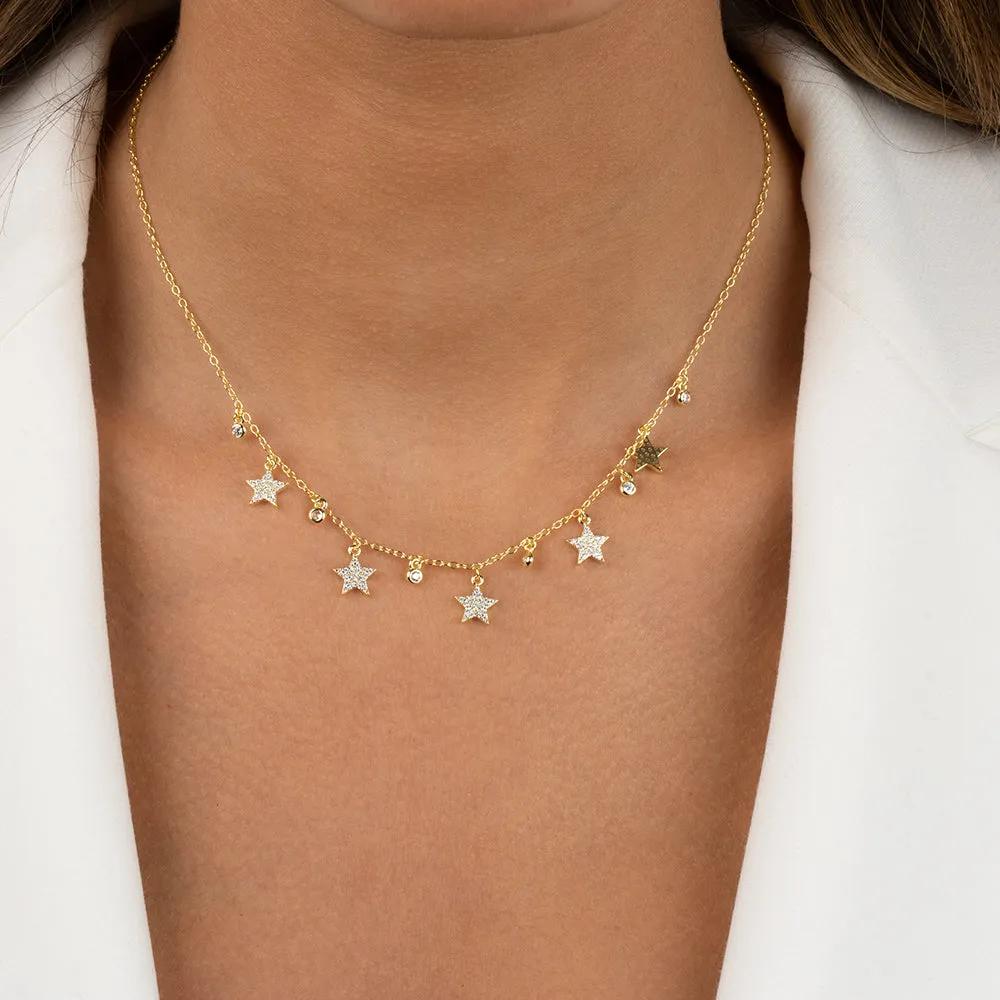 Pavé Dangling Stars & Bezel CZ Necklace sold by Adina Eden's product image thumbnail 2