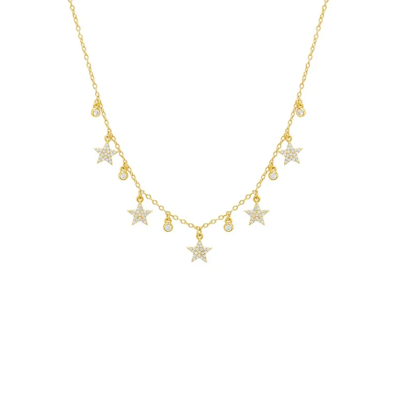 Pavé Dangling Stars & Bezel CZ Necklace sold by Adina Eden's
