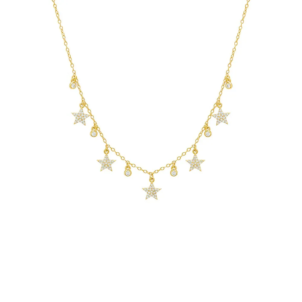 Pavé Dangling Stars & Bezel CZ Necklace sold by Adina Eden's