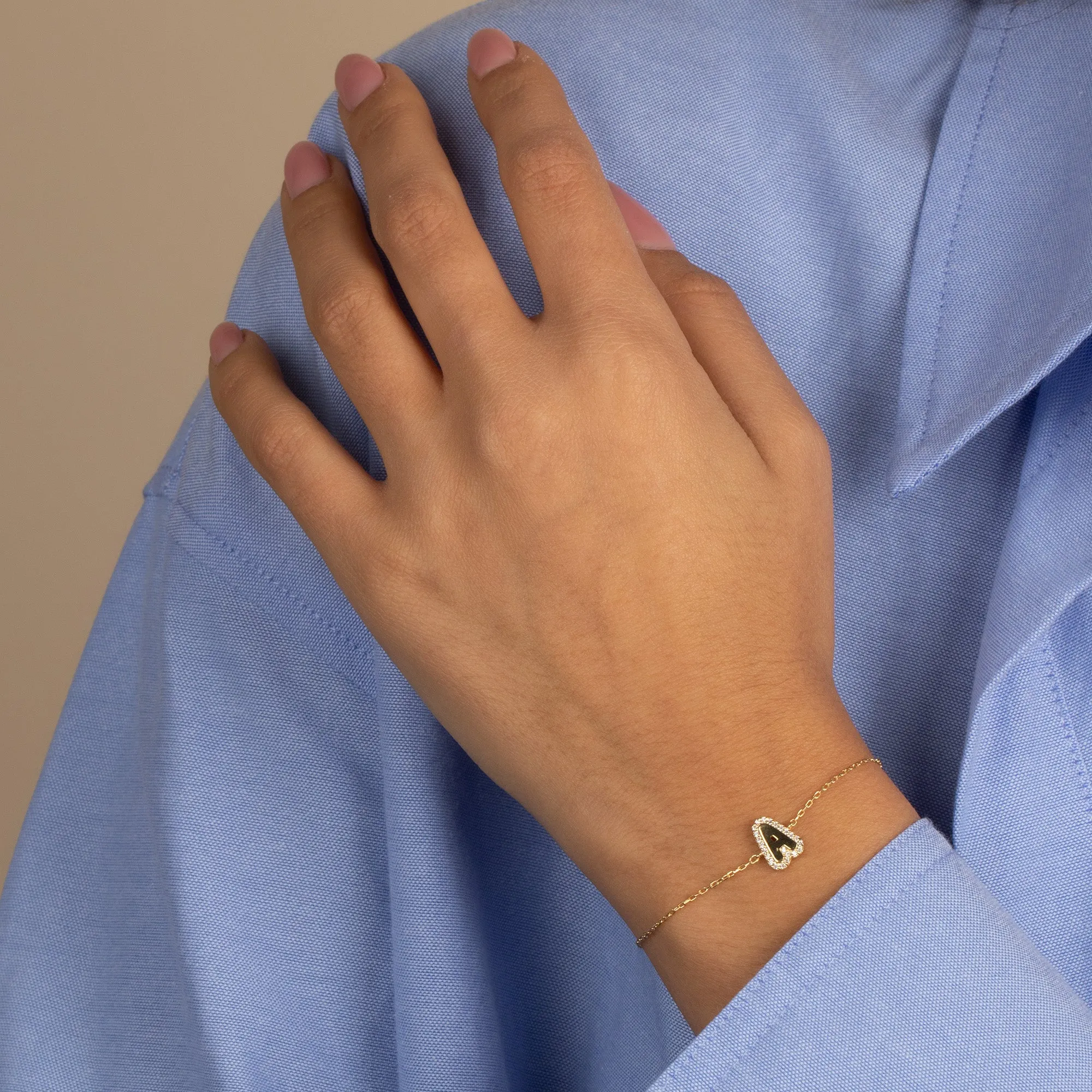 Pave Bubble Initial Bracelet sold by Adina Eden's product image thumbnail 2