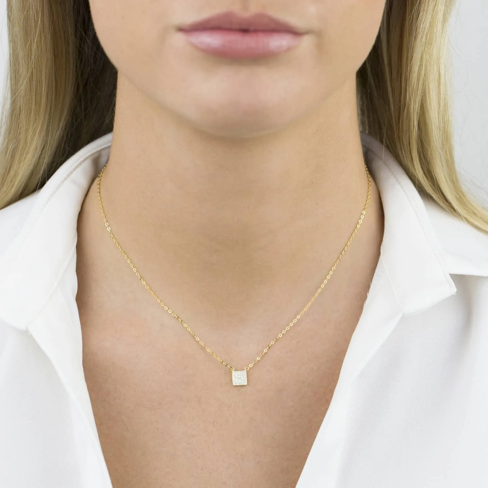 Square Pavé Pendant Necklace sold by Adina Eden's product image thumbnail 2