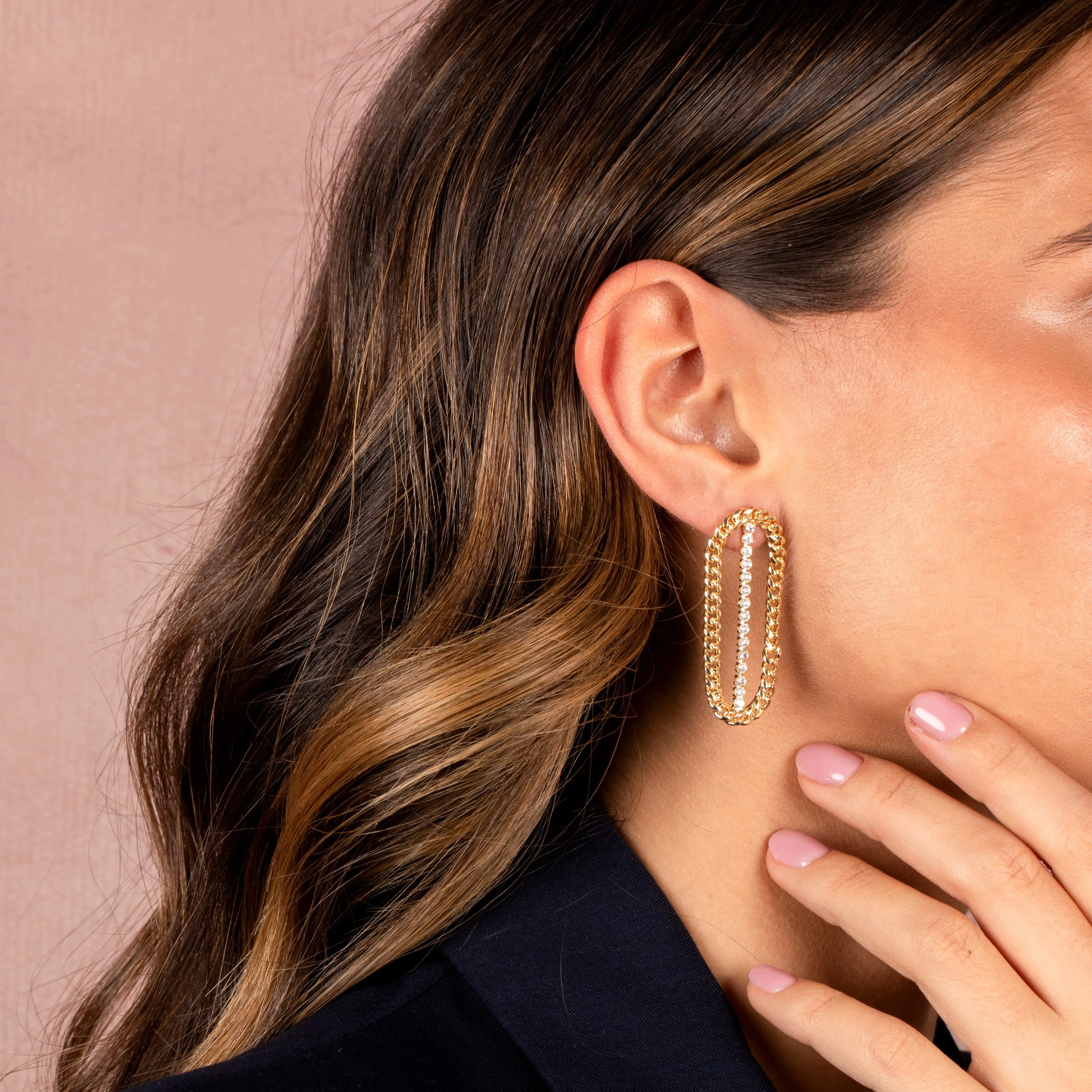 Cuban Rimmed X Tennis Drop Stud Earring sold by Adina Eden's product image thumbnail 2