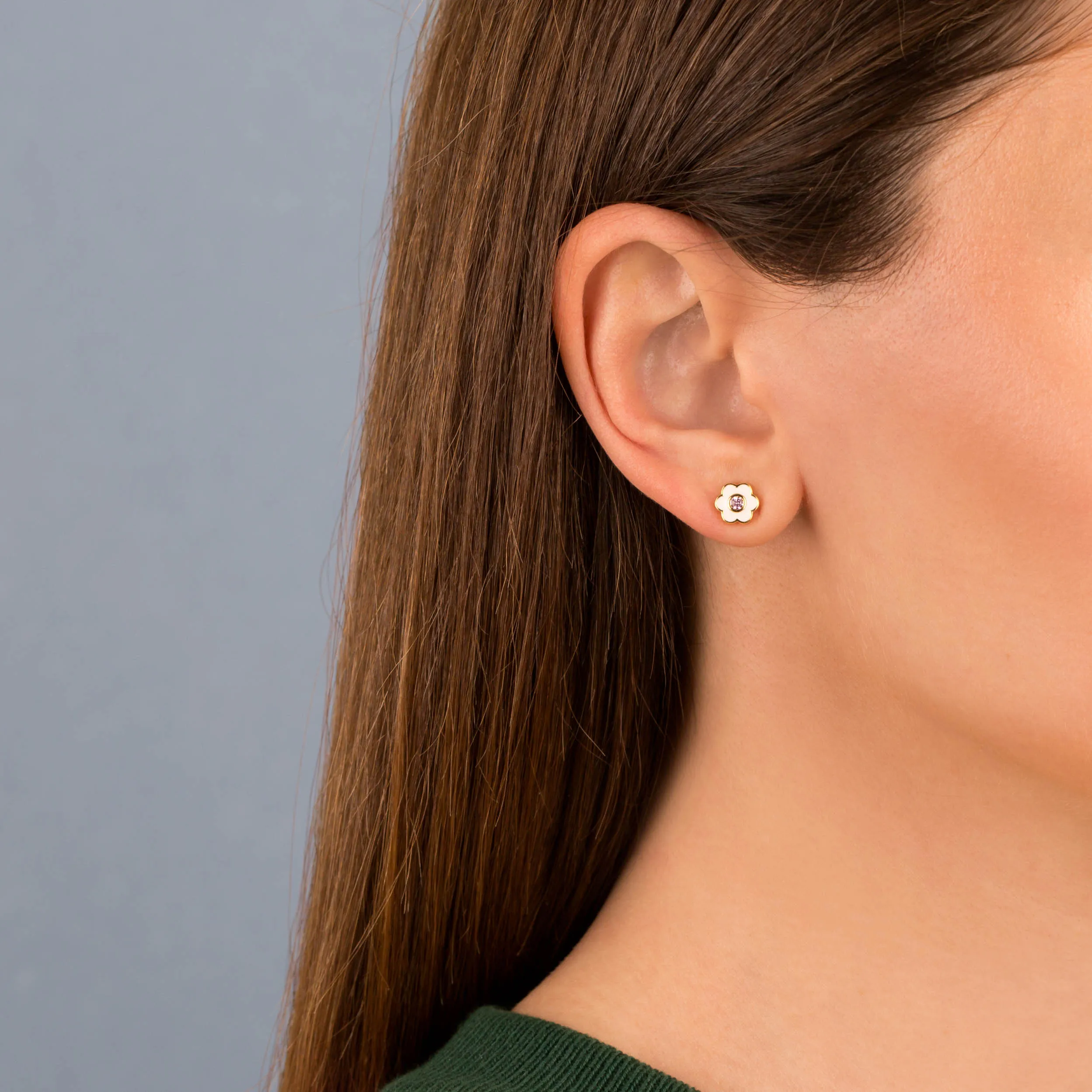 Enamel Pink Flower Stud Earring sold by Adina Eden's product image thumbnail 2