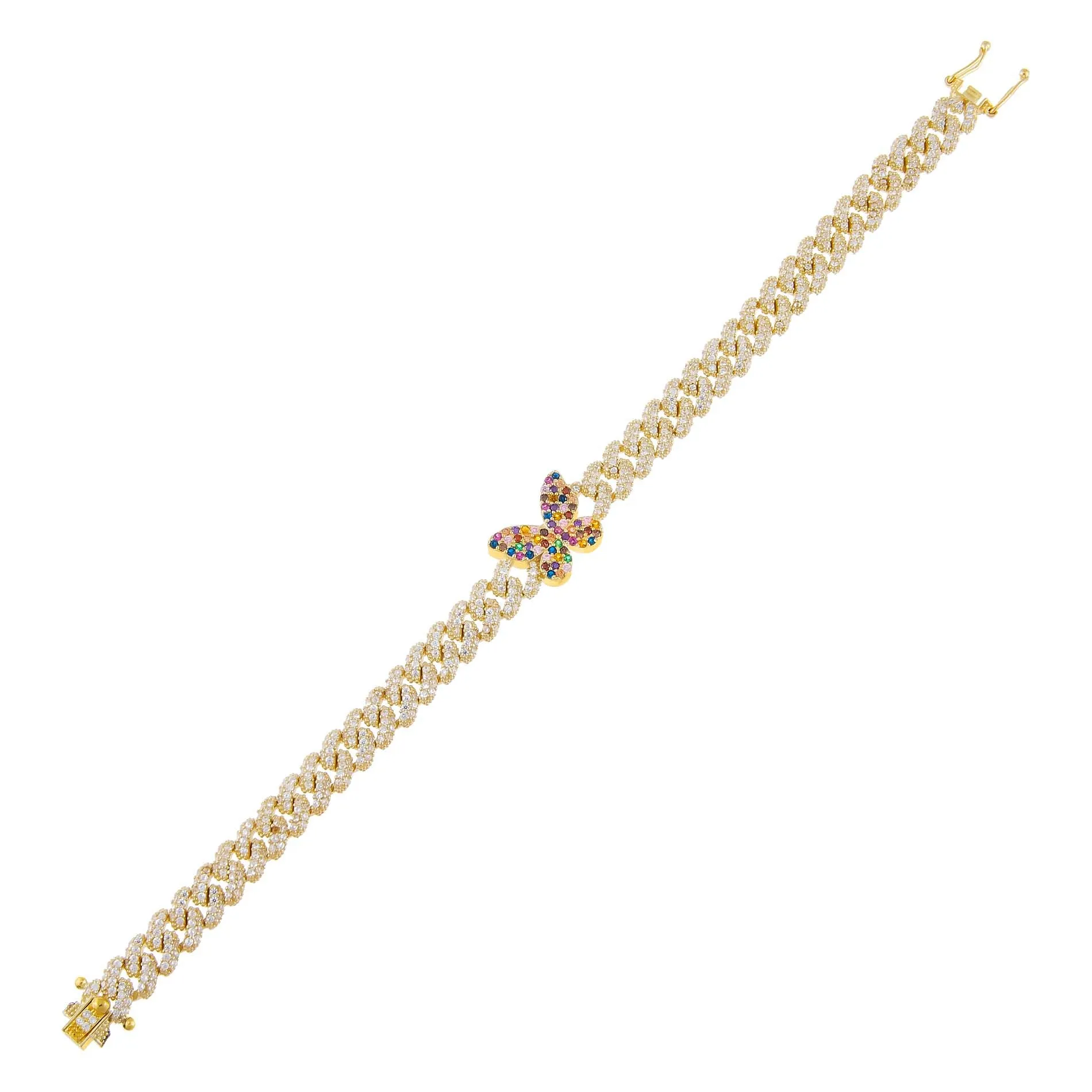 Pavé Rainbow Butterfly Chain Link Bracelet sold by Adina Eden's