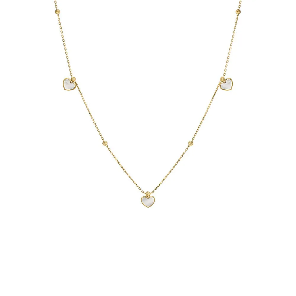 Dangling Mother Of Pearl Heart Charms Necklace 14K sold by Adina Eden's