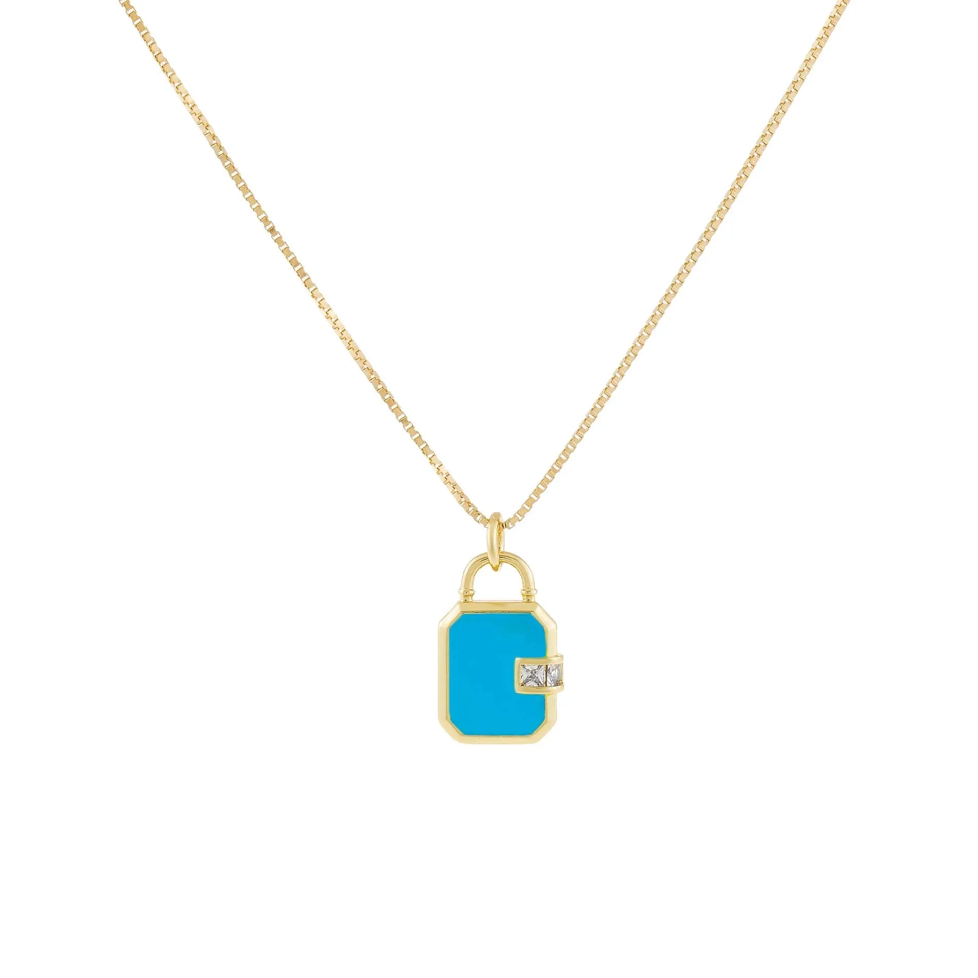 CZ Enamel Lock Charm Necklace sold by Adina Eden's product image thumbnail 5