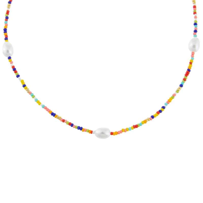 Triple Pearl Rainbow Bead Necklace sold by Adina Eden's