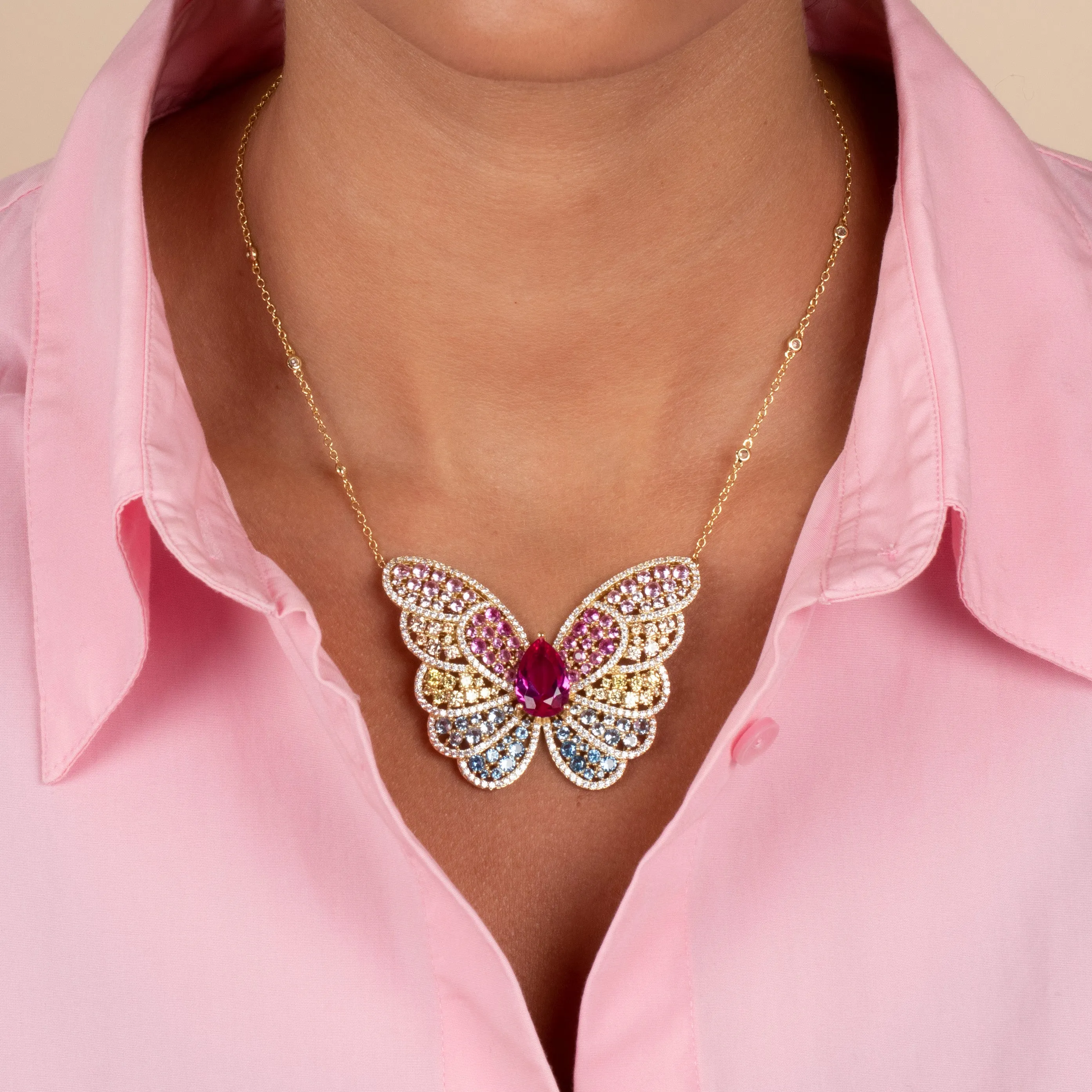 Pastel Colored Large Butterfly Pendant Necklace sold by Adina Eden's product image thumbnail 2