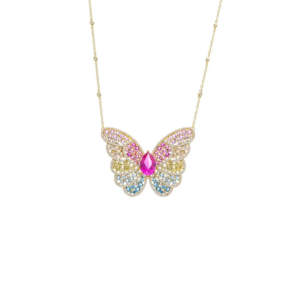 Pastel Colored Large Butterfly Pendant Necklace sold by Adina Eden's