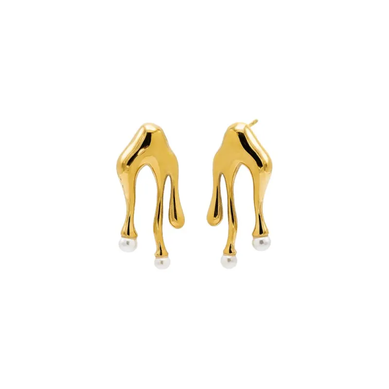Dripping Gold Pearl Drop Stud Earring sold by Adina Eden's