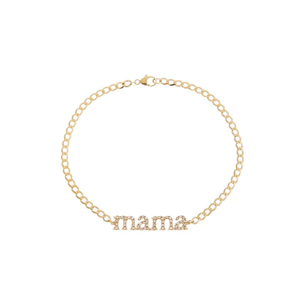 Diamond Pave Mama Lowercase Bracelet 14K sold by Adina Eden's