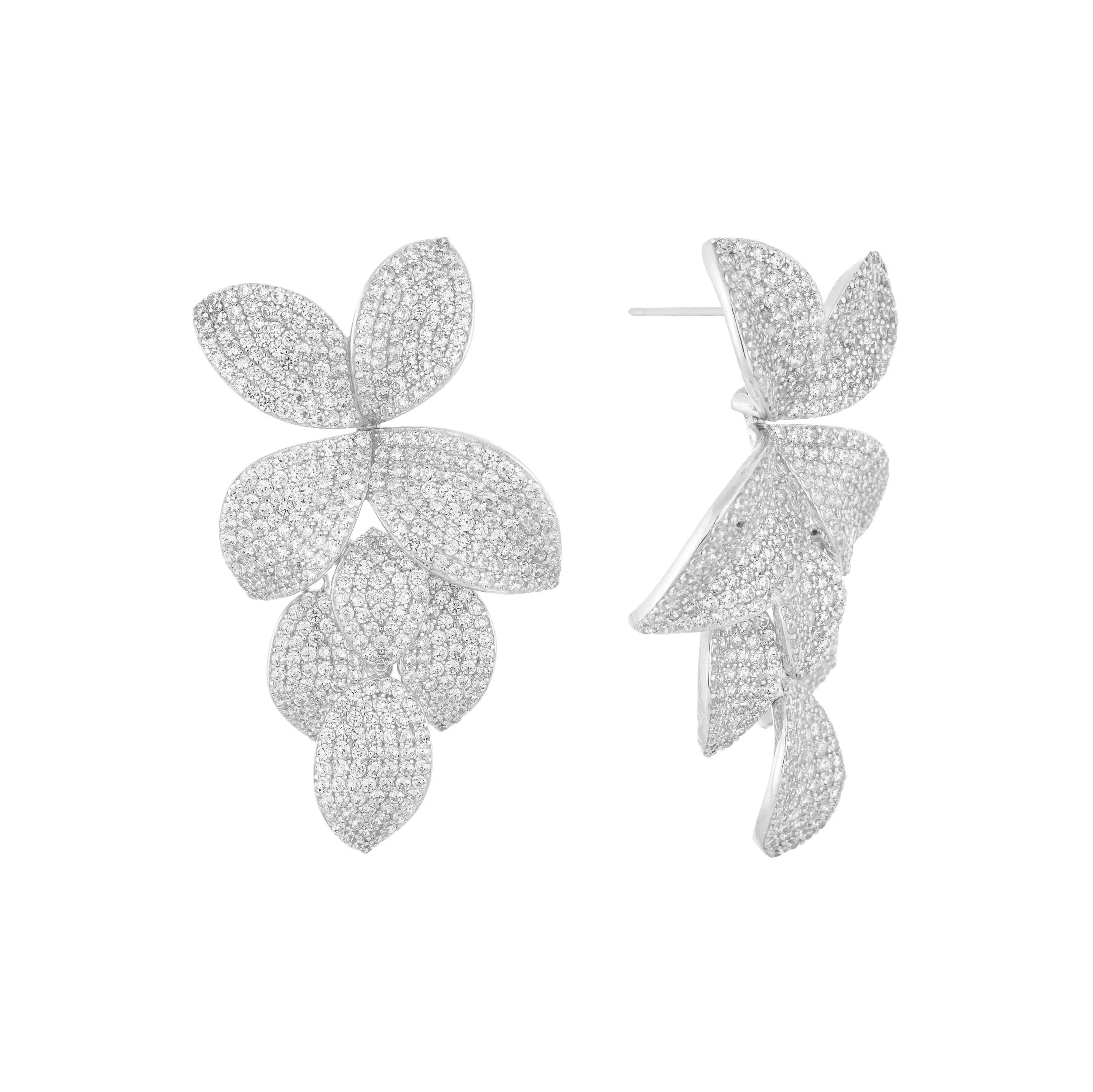Pavé Fancy Flower Petals Drop Stud Earring sold by Adina Eden's product image thumbnail 3