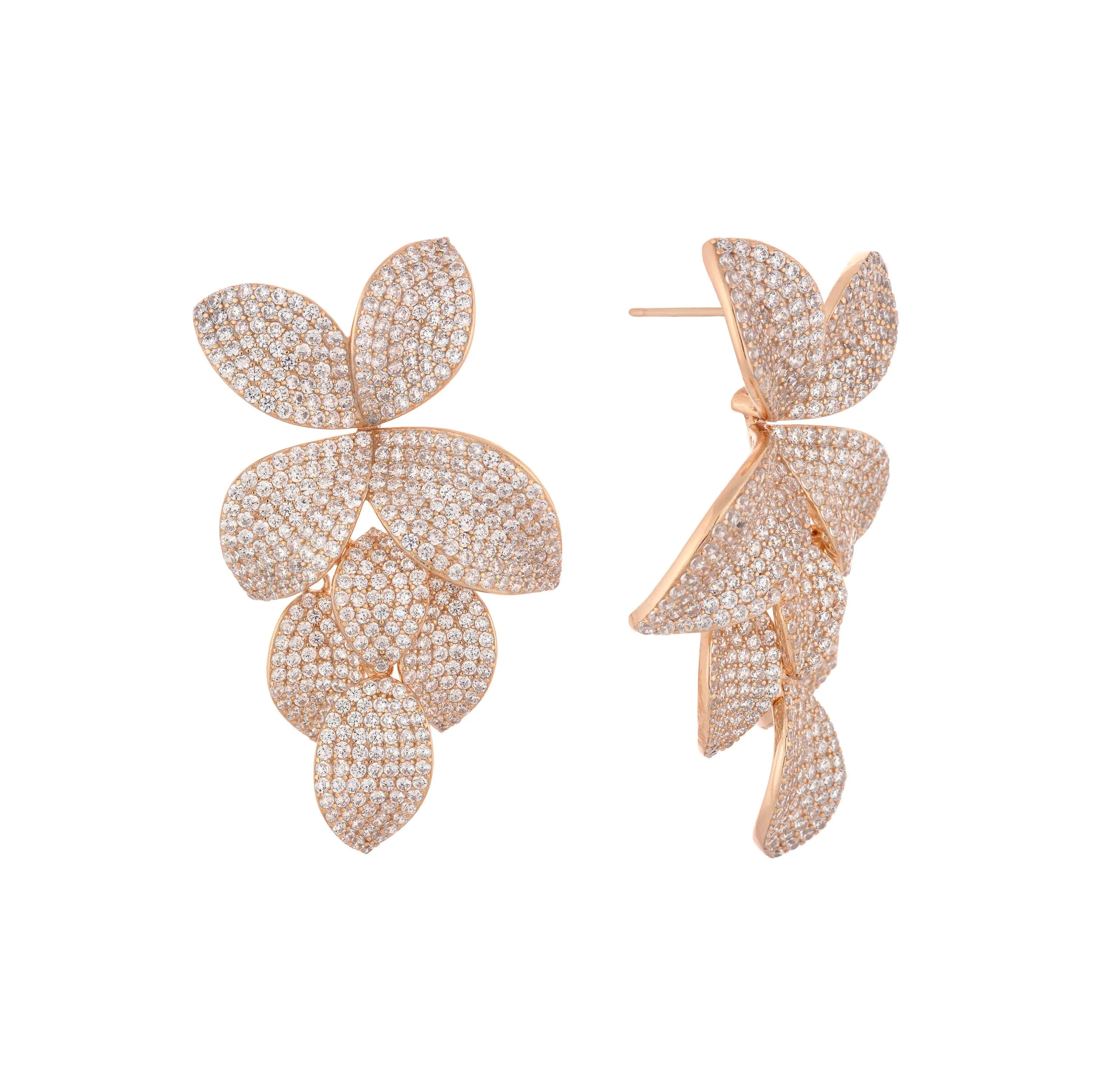 Pavé Fancy Flower Petals Drop Stud Earring sold by Adina Eden's product image thumbnail 4