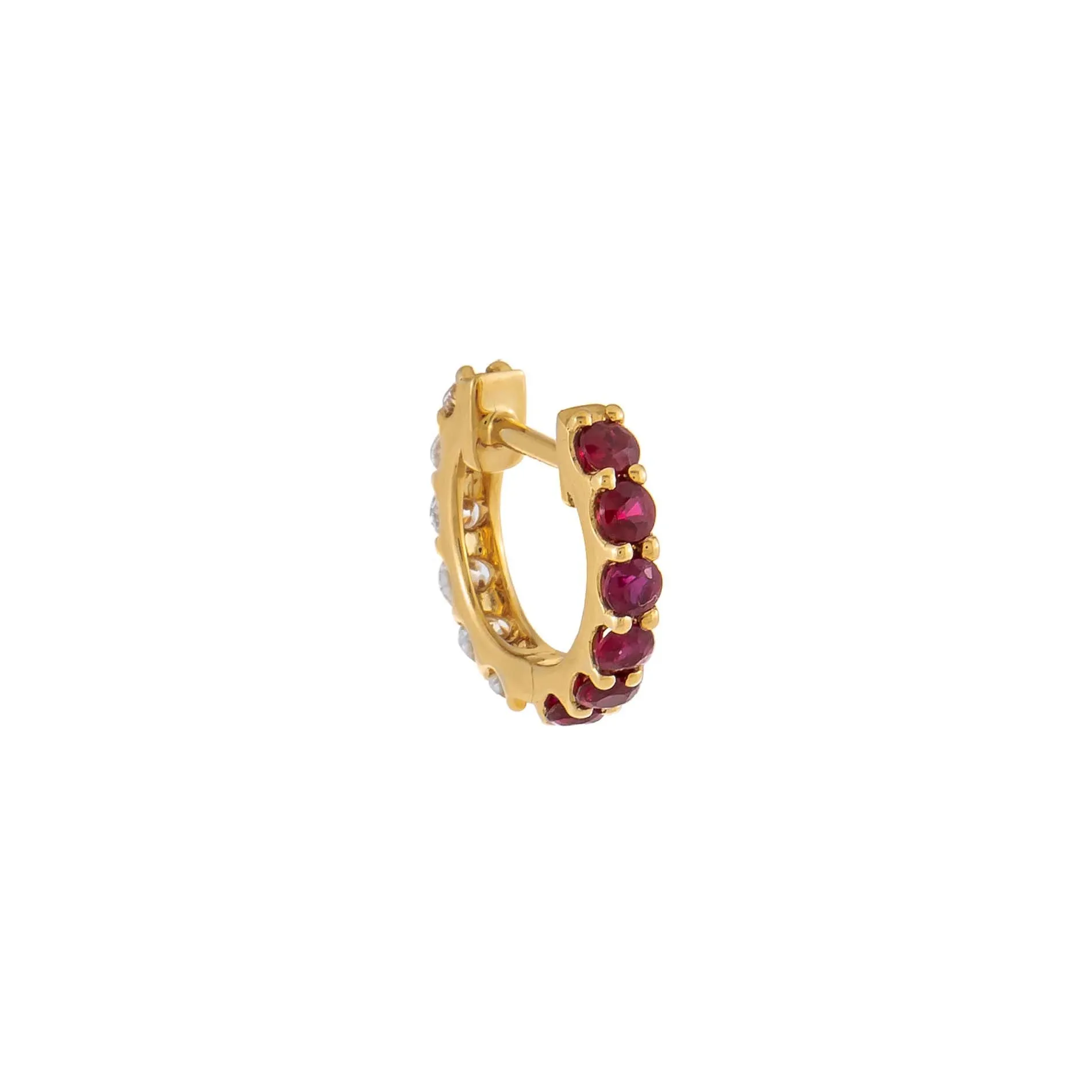 Diamond X Ruby Wide Huggie Earring 14K sold by Adina Eden's