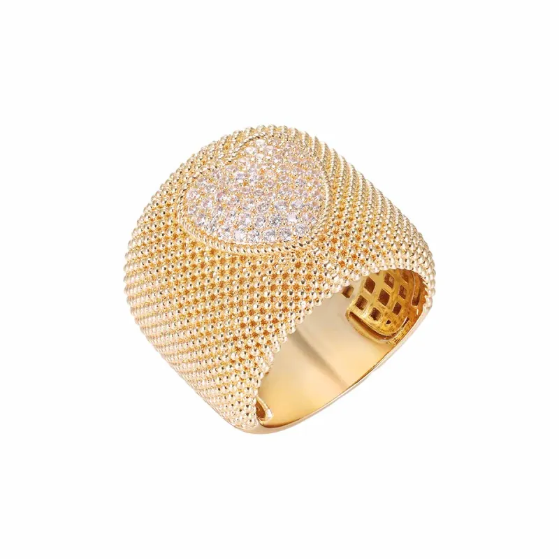 Pave Heart Accenented Wide Mesh Ring sold by Adina Eden's