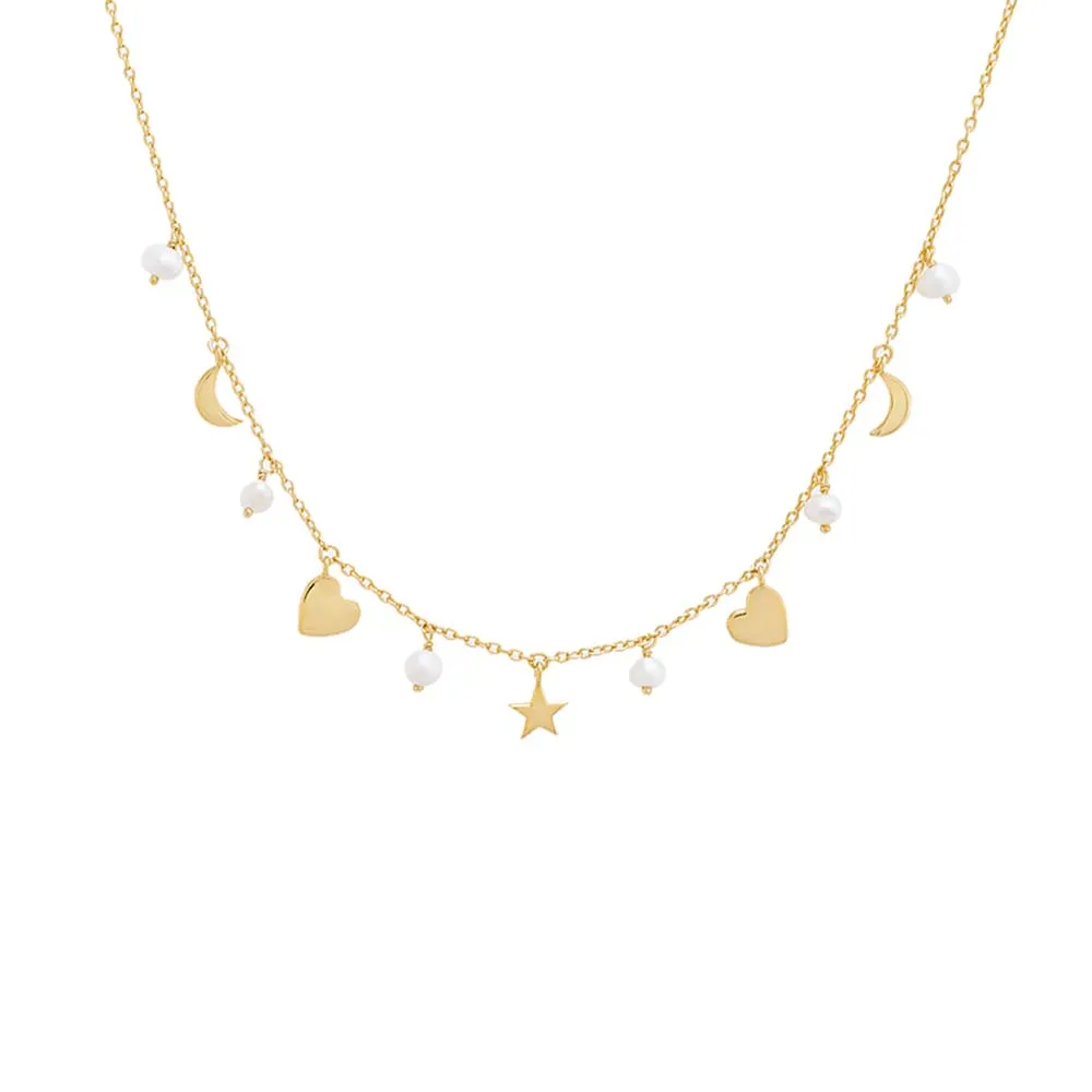 Dangling Multi Charms & Pearls Necklace sold by Adina Eden's