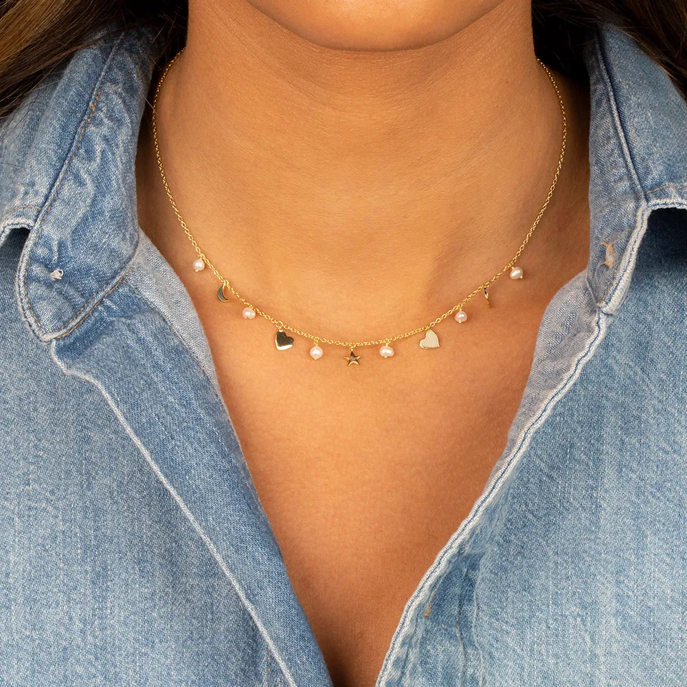 Dangling Multi Charms & Pearls Necklace sold by Adina Eden's product image thumbnail 2