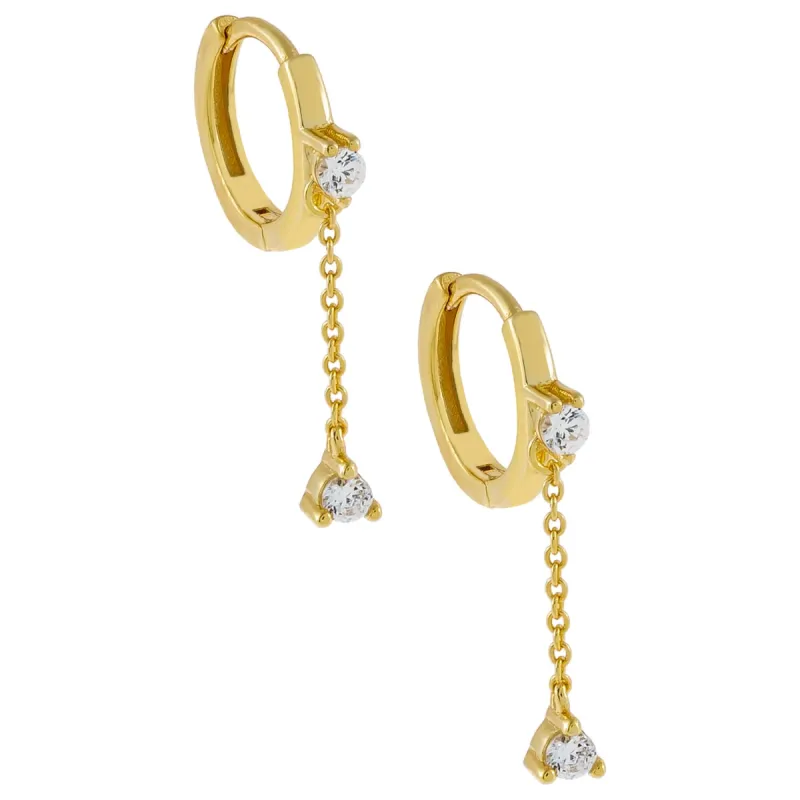 Tiny CZ Chain Drop Huggie Earring sold by Adina Eden's