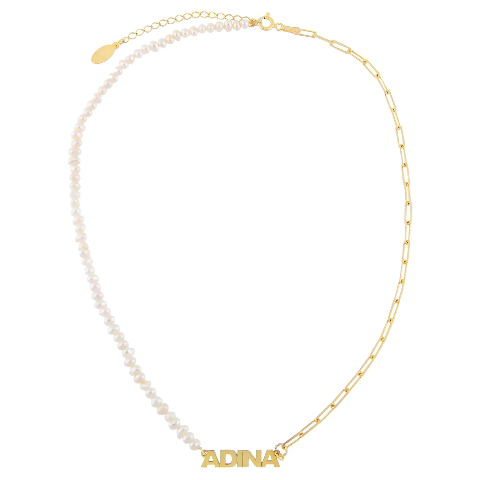 Pearl X Link Mini Nameplate Necklace sold by Adina Eden's product image thumbnail 4