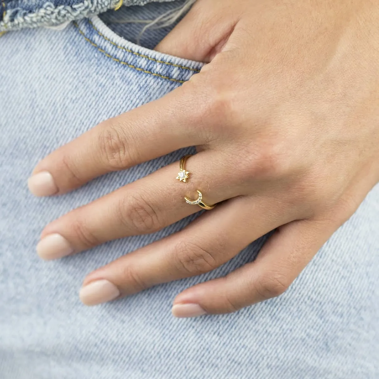 Pavé Moon & Star Ring sold by Adina Eden's product image thumbnail 2