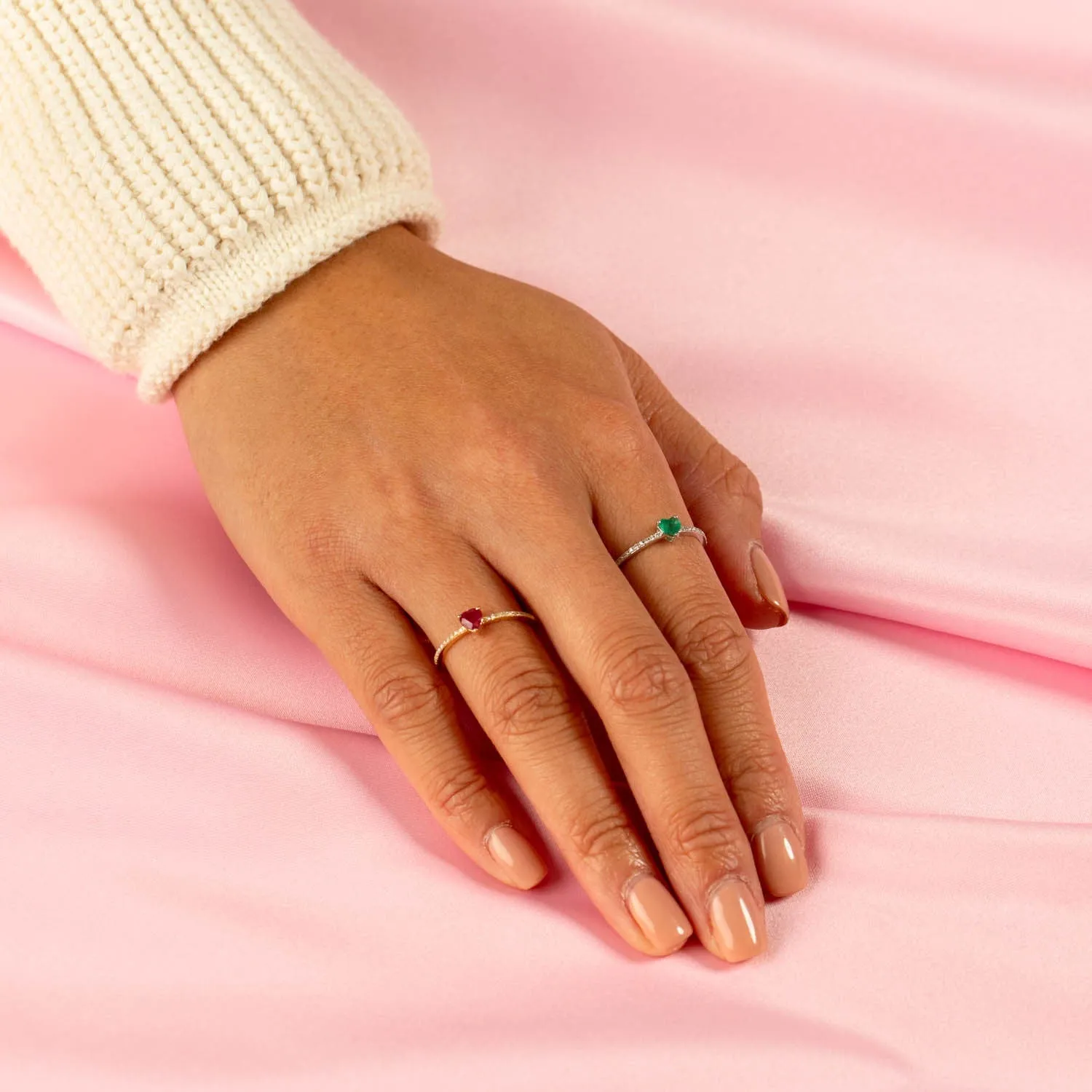 Diamond Pavé x Ruby Heart Ring 14K sold by Adina Eden's product image thumbnail 2