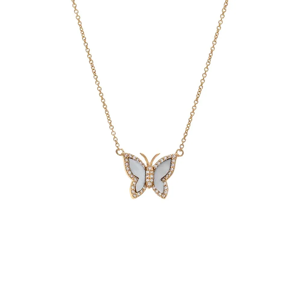 Mini Diamond Pave Outline Stone Butterfly Necklace 14K sold by Adina Eden's