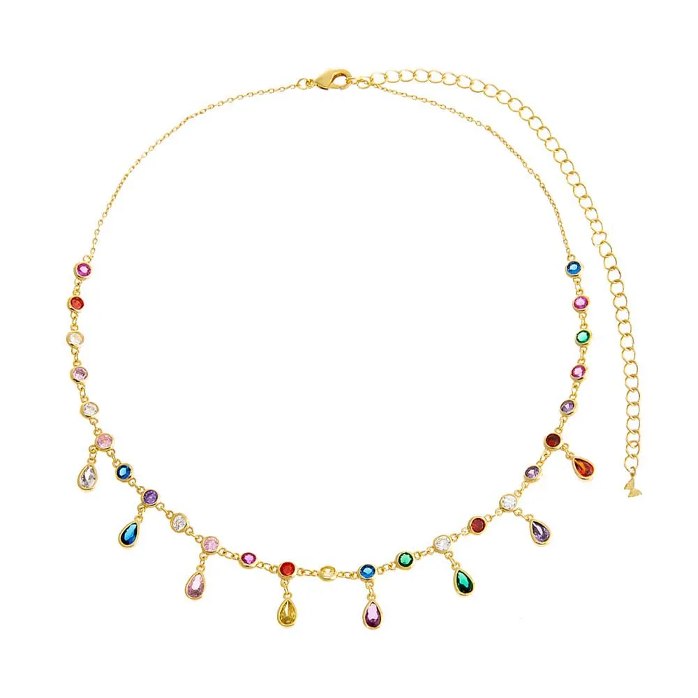 Colored Dangling Bezel Teardrops Necklace sold by Adina Eden's product image thumbnail 3