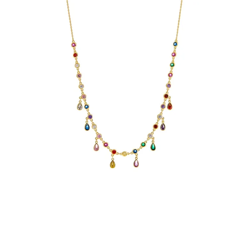 Colored Dangling Bezel Teardrops Necklace sold by Adina Eden's