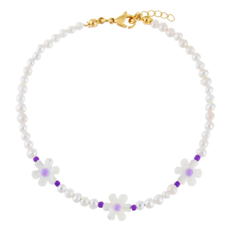 Pastel Daisy Beaded Anklet sold by Adina Eden's