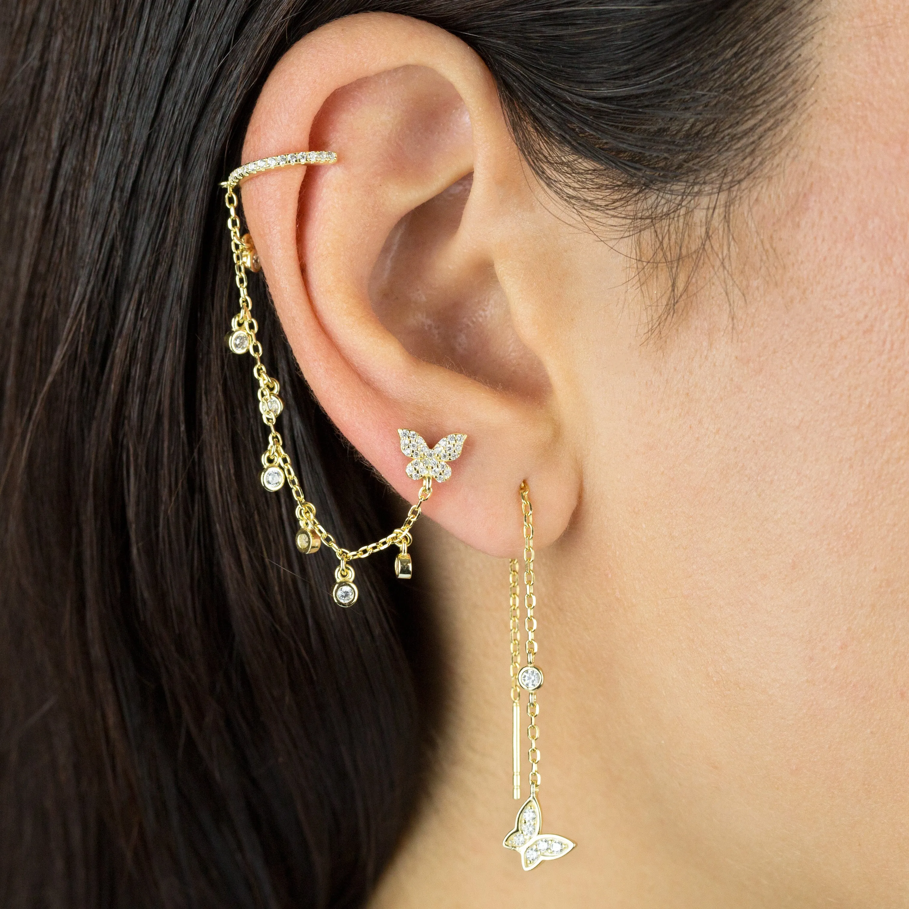 Bezel Butterfly Ear Cuff X Stud Earring sold by Adina Eden's product image thumbnail 2
