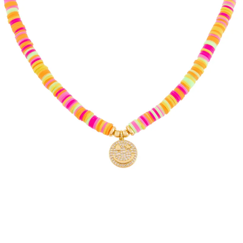 CZ Smiley Face Neon Bead Necklace sold by Adina Eden's