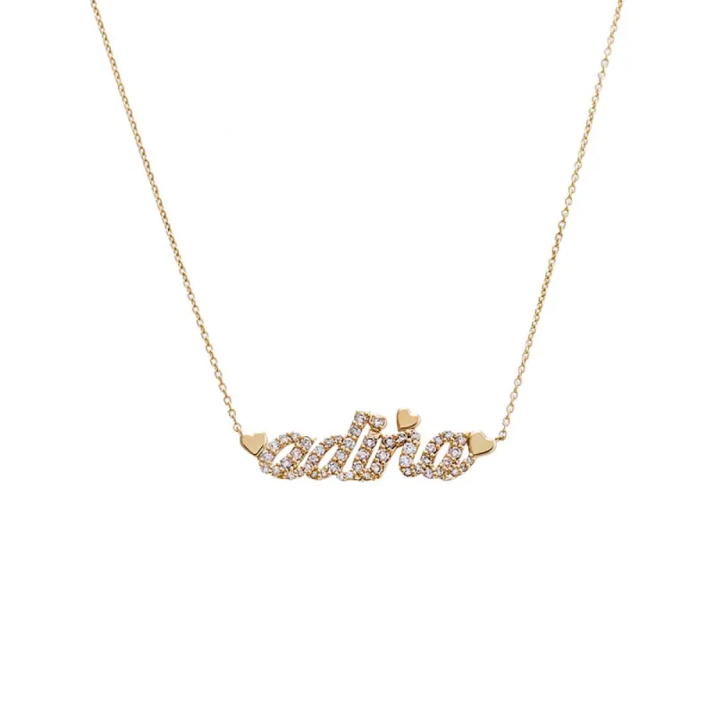 Diamond Pave X Heart Accented Nameplate Necklace 14K sold by Adina Eden's