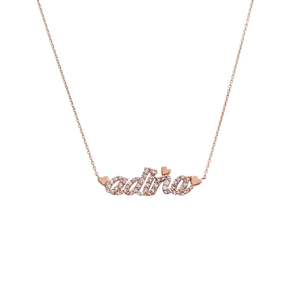 Diamond Pave X Heart Accented Nameplate Necklace 14K sold by Adina Eden's product image thumbnail 4