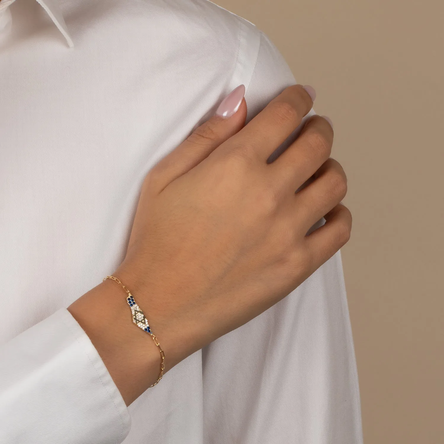 Pave CZ X Sapphire Blue Map Of Israel Bracelet sold by Adina Eden's product image thumbnail 2