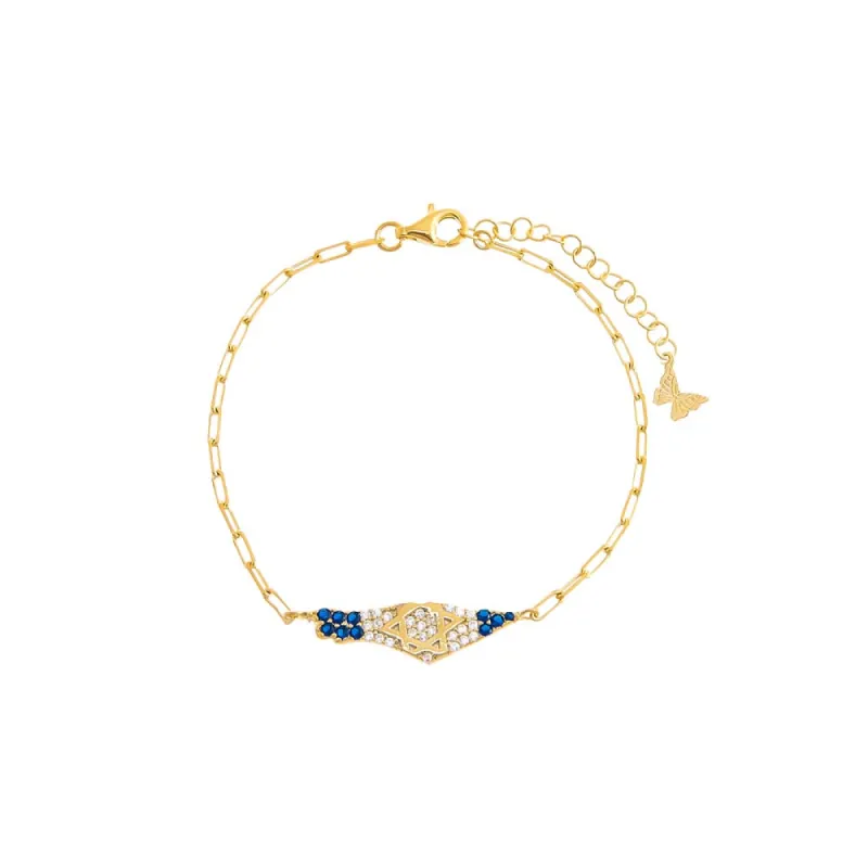 Pave CZ X Sapphire Blue Map Of Israel Bracelet sold by Adina Eden's