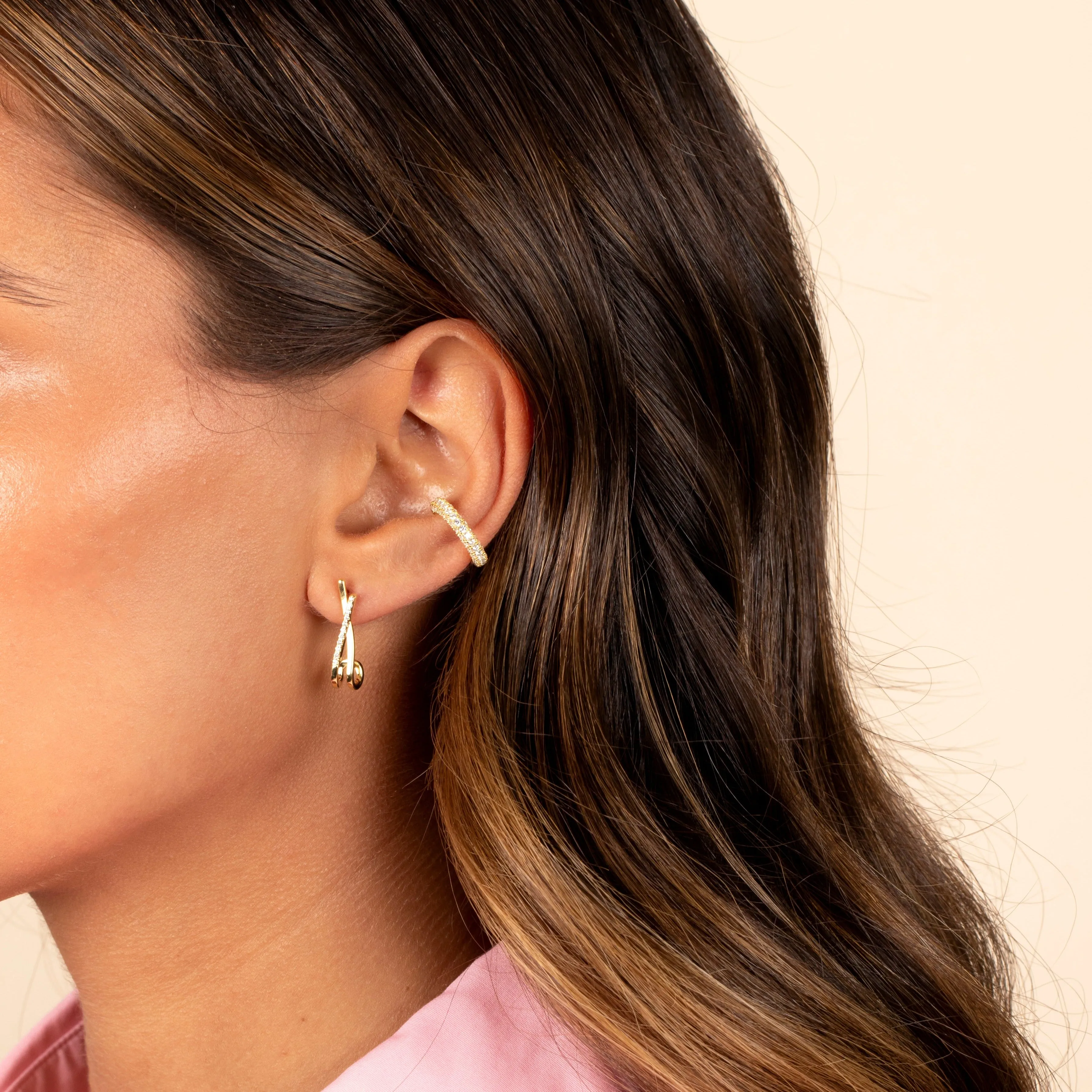 Solid/Pave X Open Stud Earring sold by Adina Eden's product image thumbnail 2