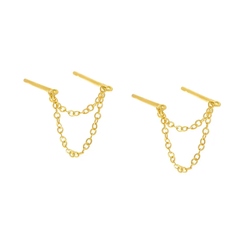 Dainty Double Chain Stud Earring sold by Adina Eden's