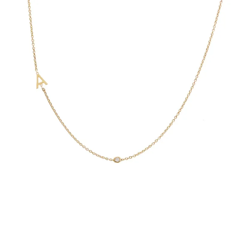 Diamond Bezel Sideway Initial Necklace 14K sold by Adina Eden's