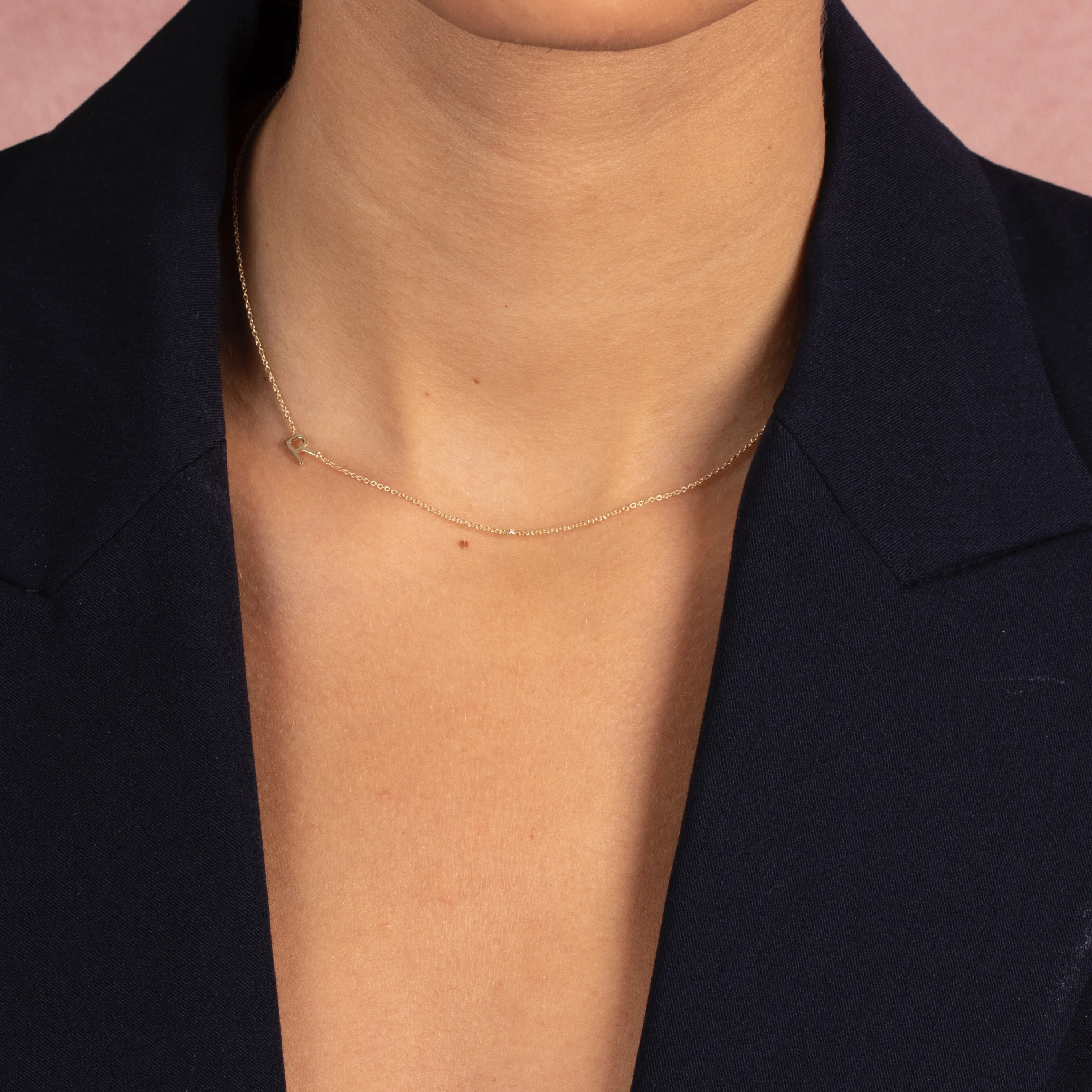 Diamond Bezel Sideway Initial Necklace 14K sold by Adina Eden's product image thumbnail 2