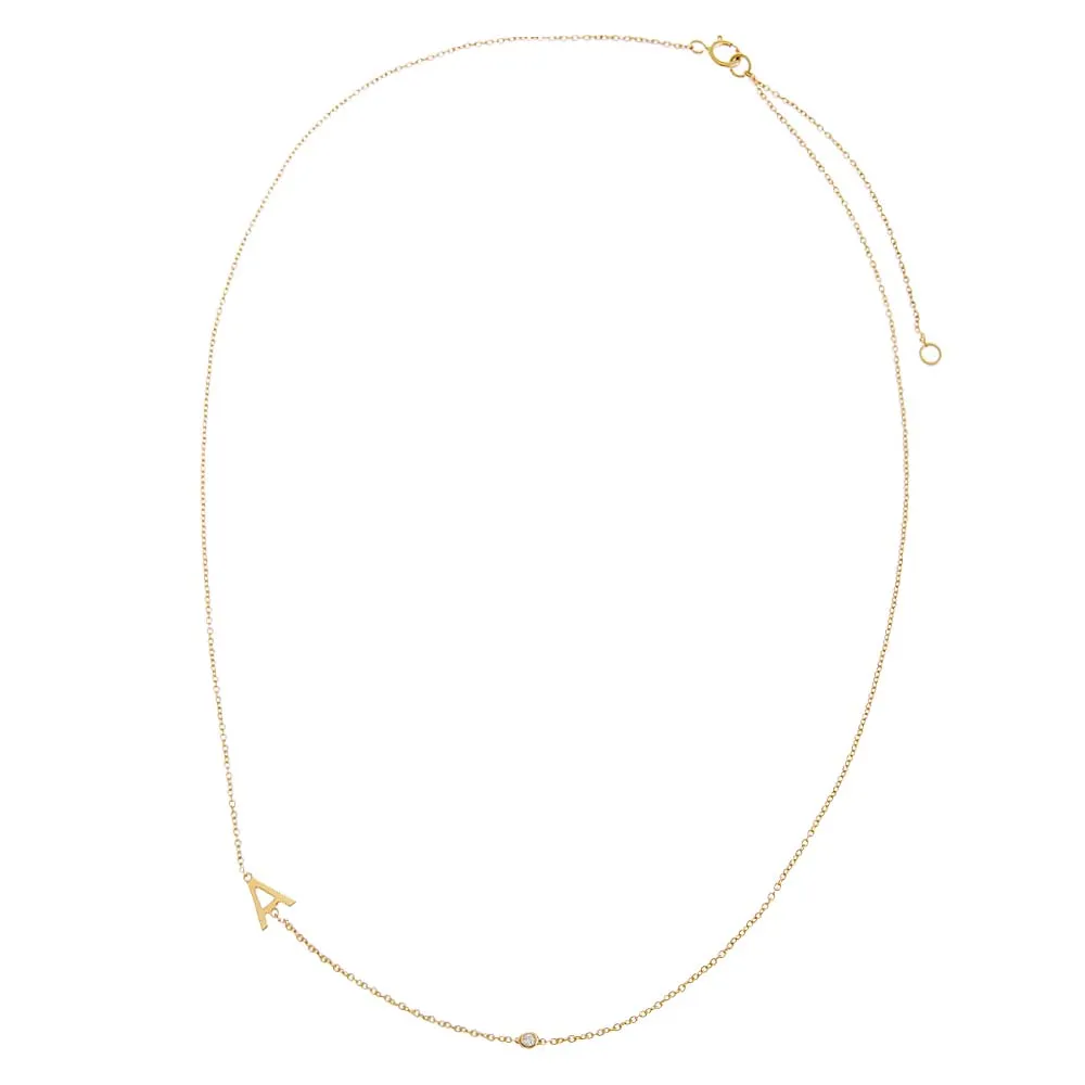 Diamond Bezel Sideway Initial Necklace 14K sold by Adina Eden's product image thumbnail 3