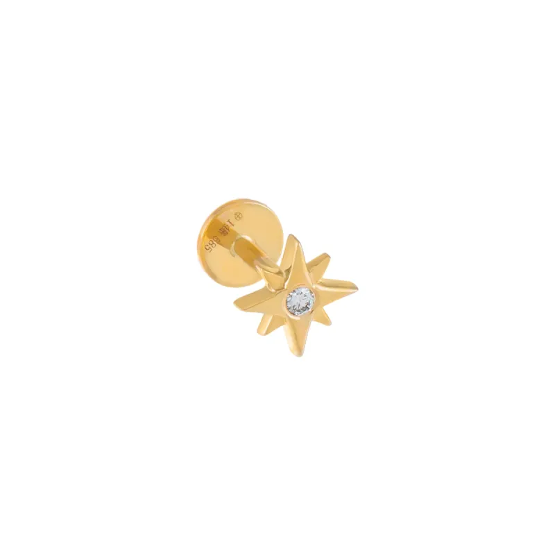 Diamond Starburst Threaded Stud Earring 14K sold by Adina Eden's