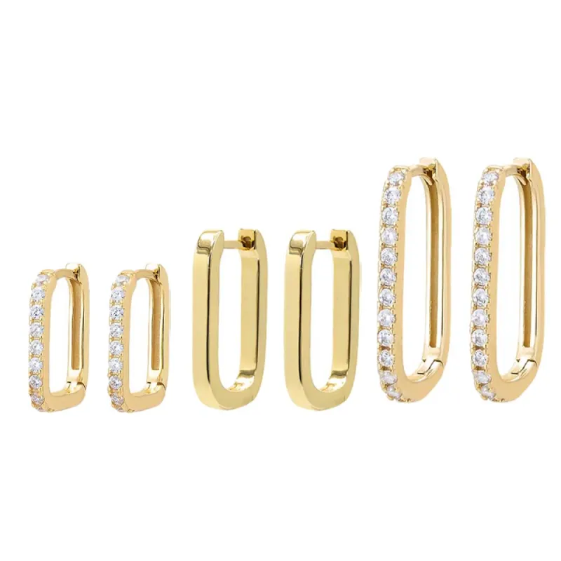 Triple Solid/Pave Paperclip Huggie Earring Combo Set sold by Adina Eden's