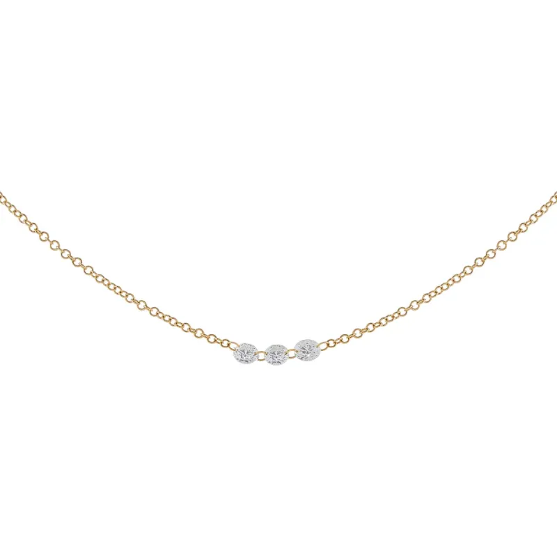 Floating Triple Diamond Necklace 14K sold by Adina Eden's