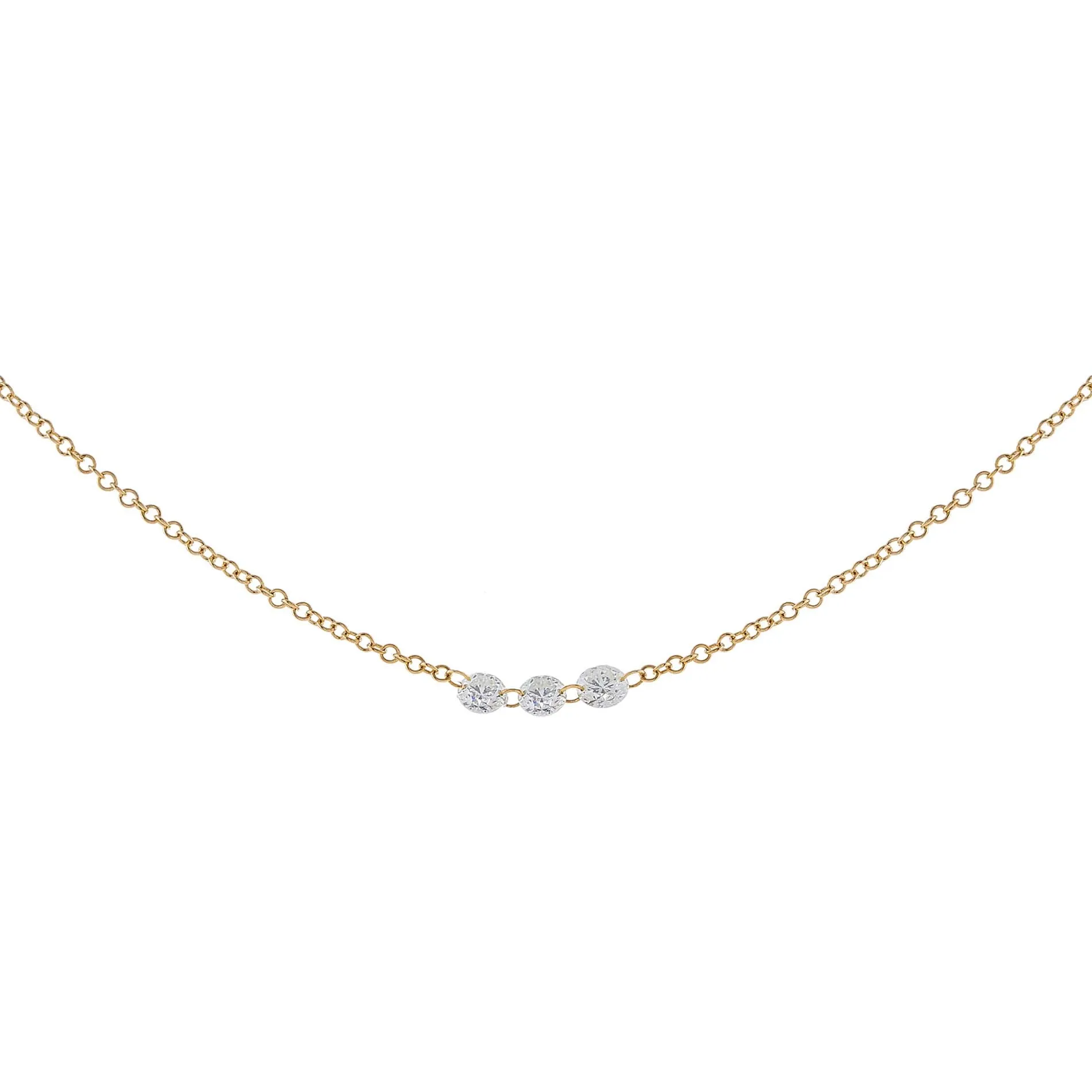 Floating Triple Diamond Necklace 14K sold by Adina Eden's